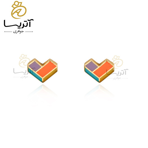 گوشواره طلا طرح قلب کوبیسم ns582 خرید گوشواره طلا طرح قلب کوبیسم