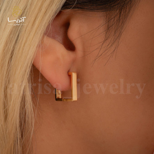 گوشواره حلقه ای مربع طلا زنانه طراحی شیک مناسب استفاده روزمره و مجلسی با کیفیت بالا