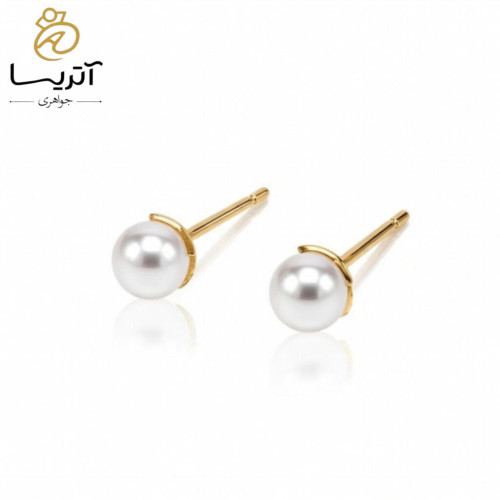 گوشواره طلا میخی با مروارید سفید براق مناسب برای مجالس و استفاده روزانه کد محصول go1308
