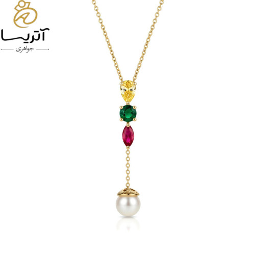 گردنبند طلا زنانه با آویز سنگ و مروارید سفید مناسب استفاده روزانه و هدیه خاص