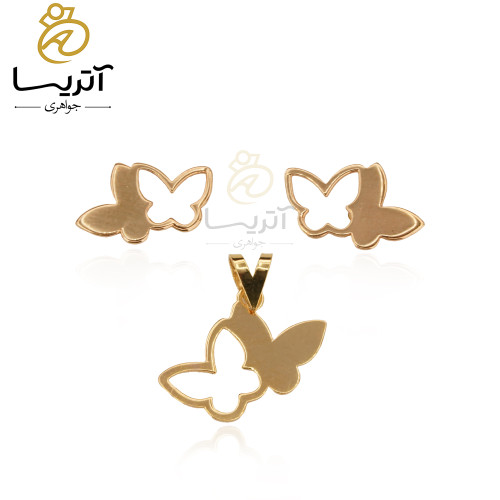 خرید نیم ست طلا طرح پروانه دوگانه فانتزی