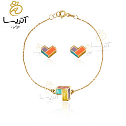 نیم ست طلا طرح قلب کوبیسم